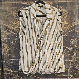 Alfani White and Gray Sleeveless Wrap Blouse